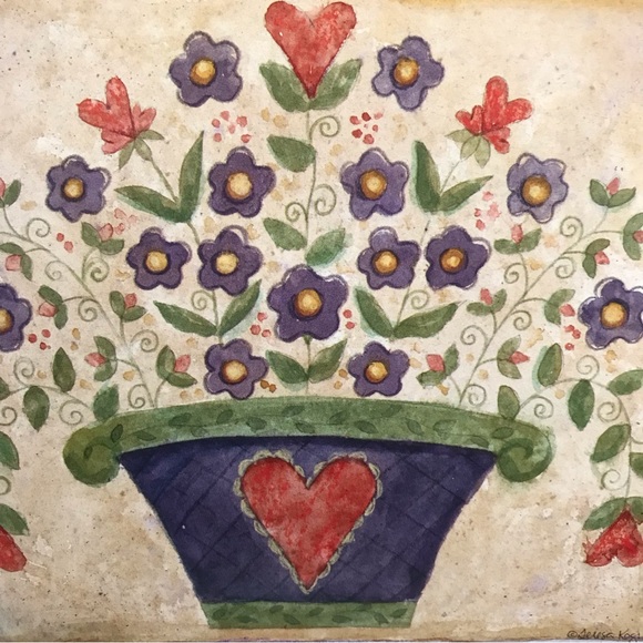 Wooden Jewelry Box Theresa Kogut Print Folk Art Flower Basket - Vintage - Picture 9 of 14